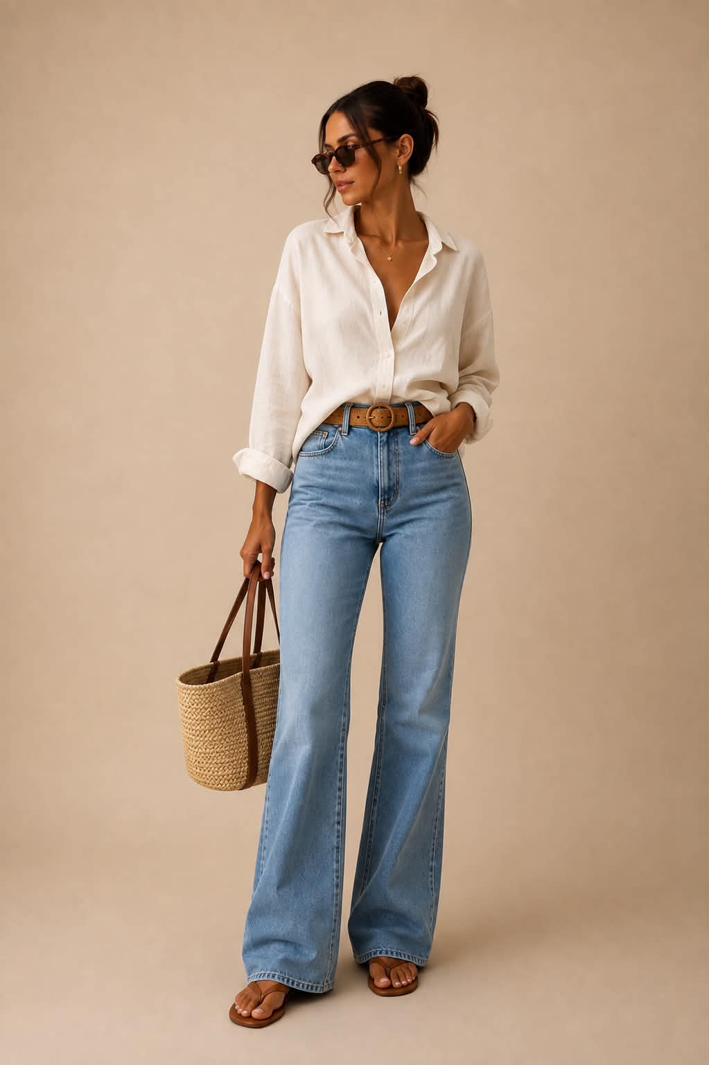 Chemise blanche et jean droit